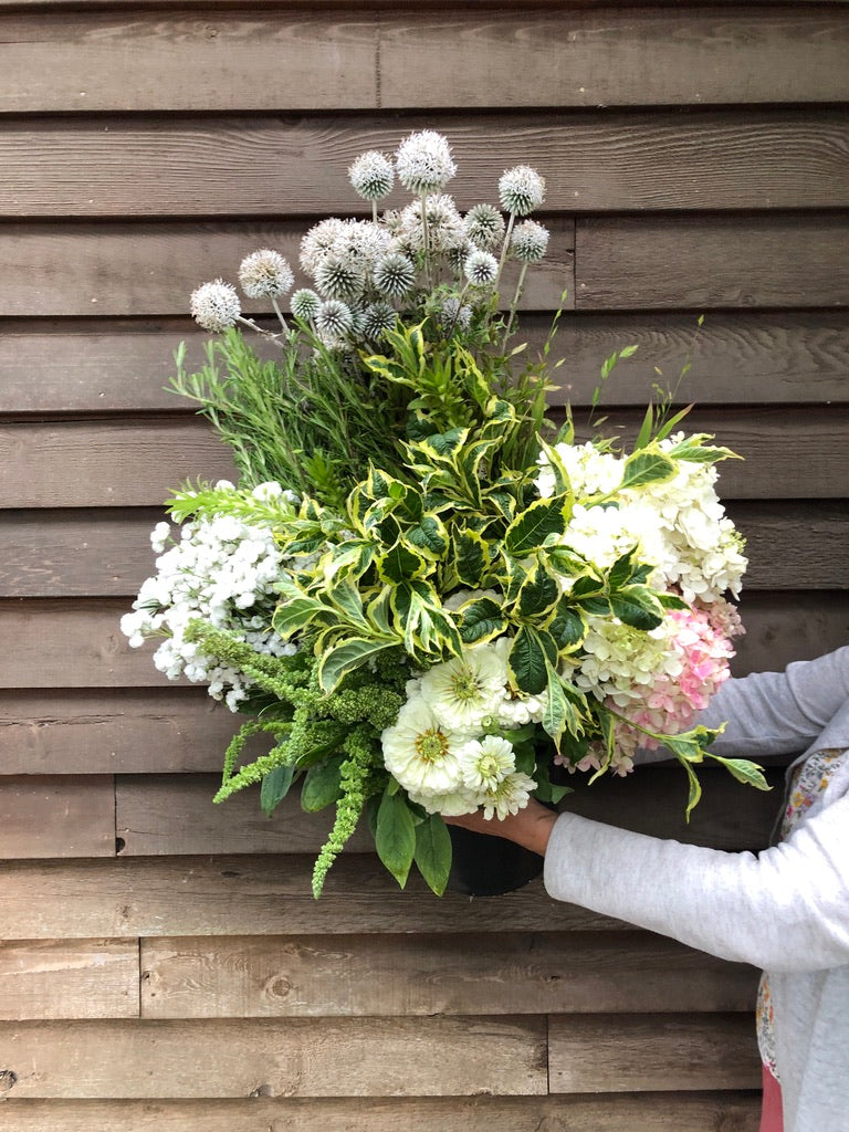 DIY Flower Bucket-Whites and Ivory