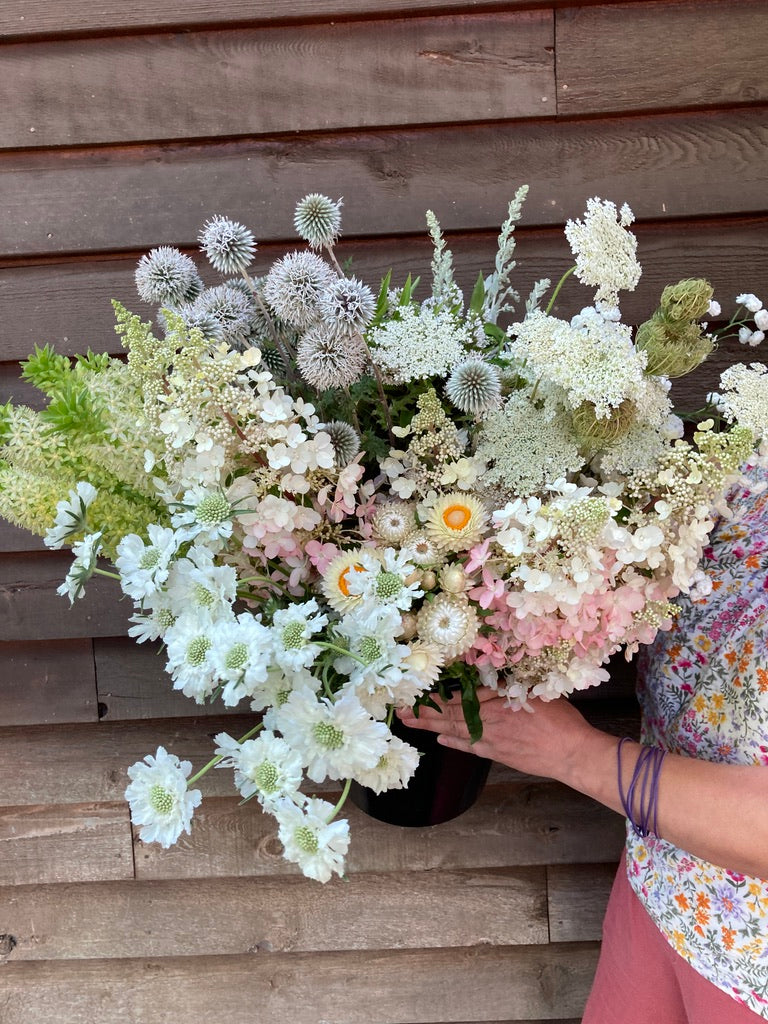 DIY Flower Bucket-Whites and Ivory