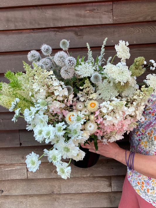 DIY Flower Bucket-Whites and Ivory