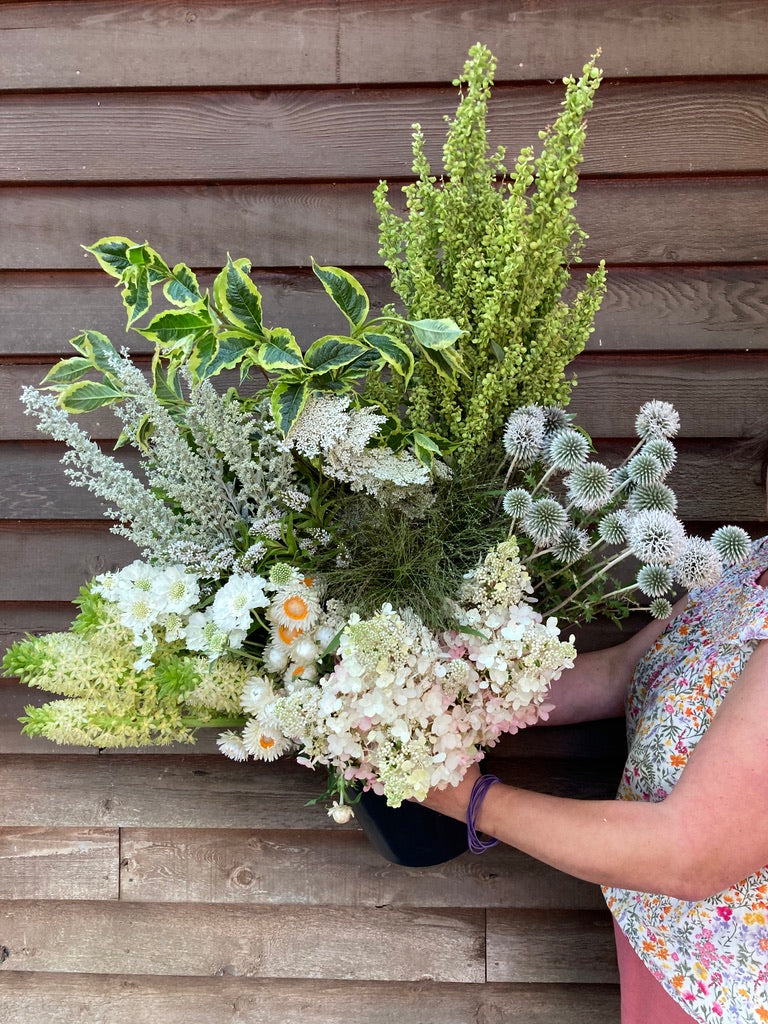 DIY Flower Bucket-Whites and Ivory