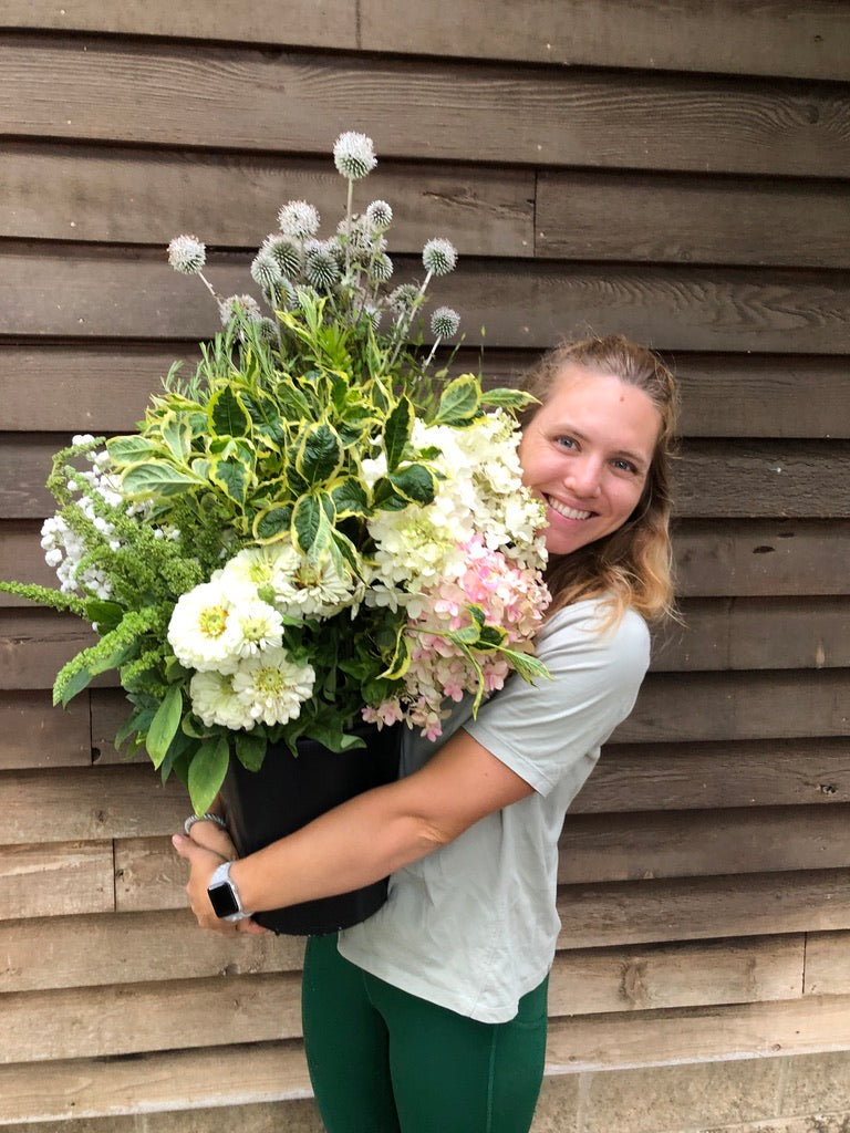 DIY Flower Bucket-Whites and Ivory