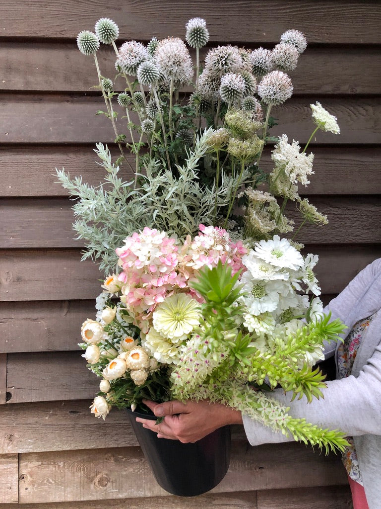 DIY Flower Bucket-Whites and Ivory