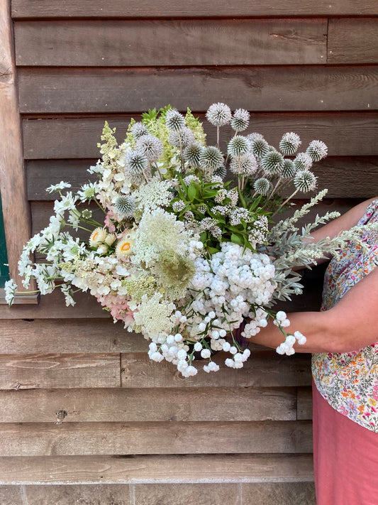 DIY Flower Bucket-Whites and Ivory